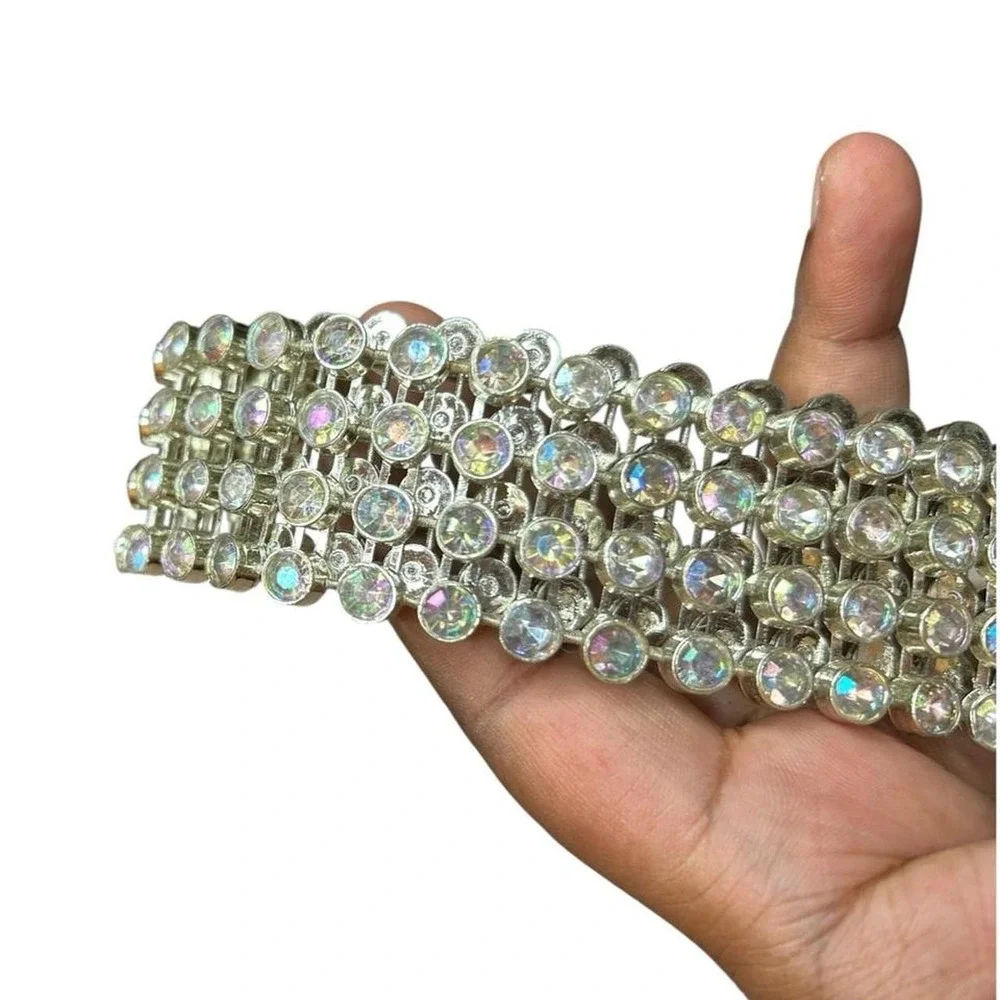Y2K Club Kid Festival Rhinestone Mesh Statement Waist Belt Silver Deadstock NWT